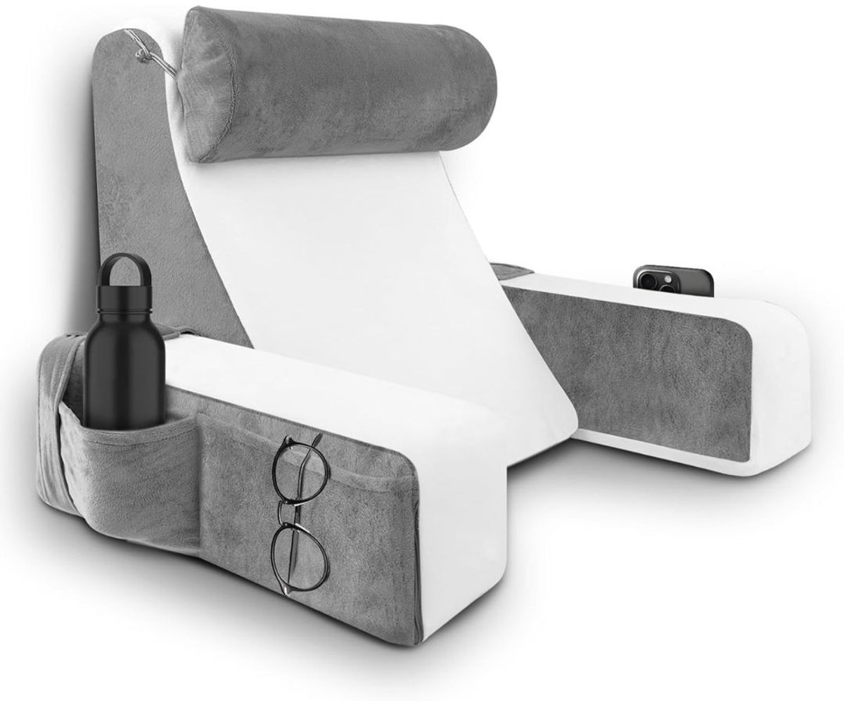 MRKK® Leeskussen Voor in Bed - Bookseat - Rugkussen - Grijs en Wit