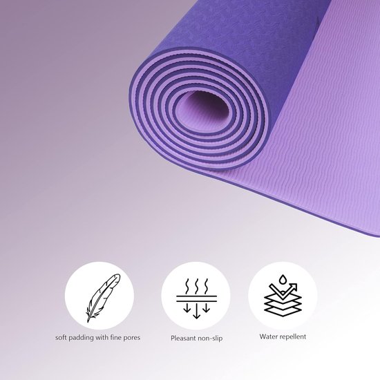 89838, Yoga and Gymnastics Mat, with Positioneer Lines, Natural Rubber, Thickness, Anti-Slip Yoga Mat, Pilates and Sports Mat, Double Layer 83 x 68 x 0.5cm (violet) — afbeelding 4