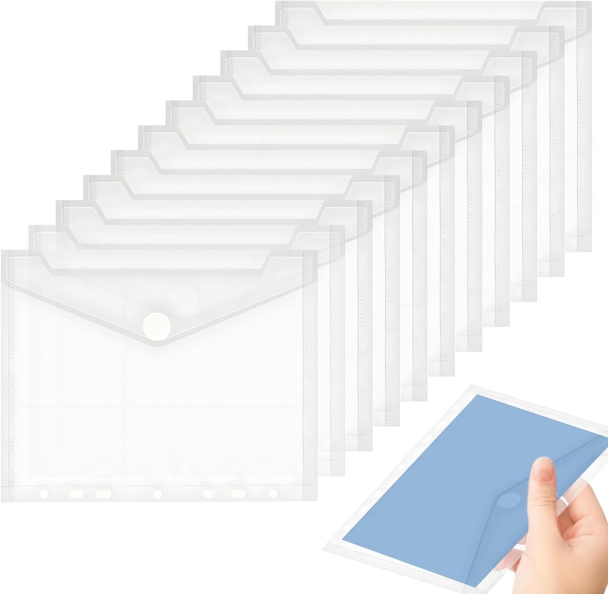 Set van 10 documentcompartimenten A5, 23 x 18 cm, transparante documenttassen, opbergfolders en organizer voor papieren.