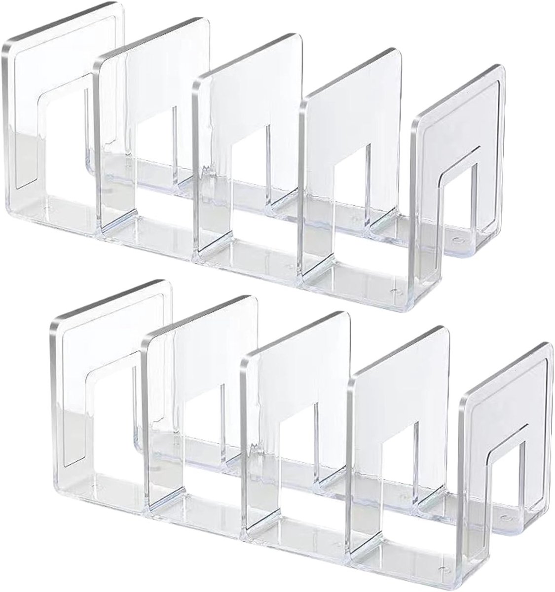 Set van 2 Transparante Tijdschrift Houder, 32 x 14.5 cm, Documenten Organizer met 4 Compartimenten voor Kantoor, Boeken en Kantoorbenodigdheden