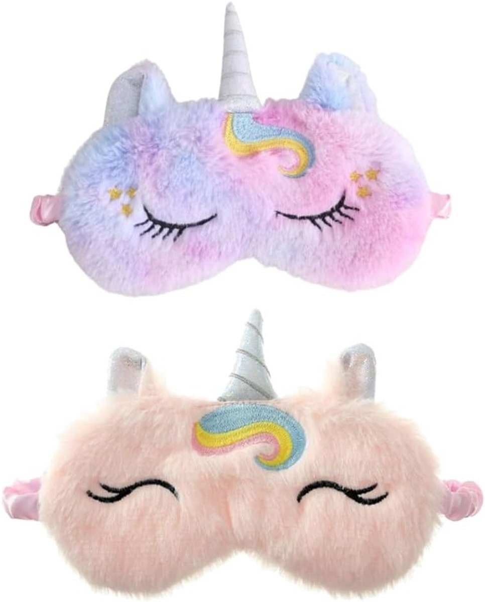 Slaapmaskerset voor kinderen met eenhoorn- en konijnenthema, ideaal voor meisjes, comfortabel en zacht voor een goede nachtrust.