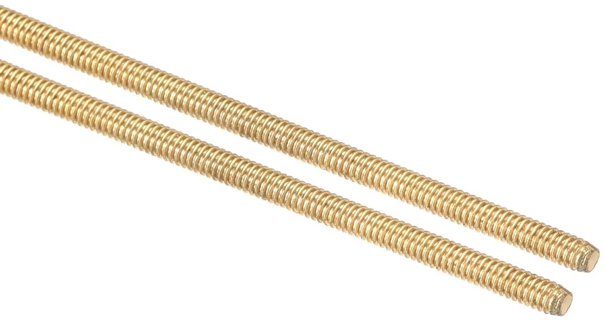 2 Stuks M2 x 250mm Volledig Gewonden Stang Messing Rechtsdraaiend voor Bevestiging en Constructie