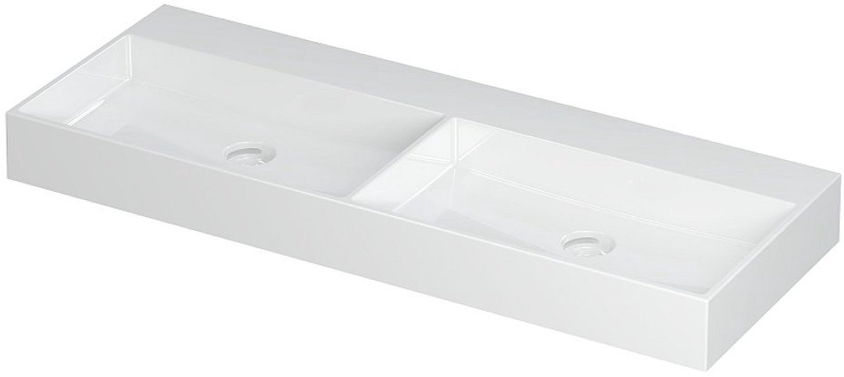 Praktische dubbele wastafel met clickplug en verdekt overloopsysteem