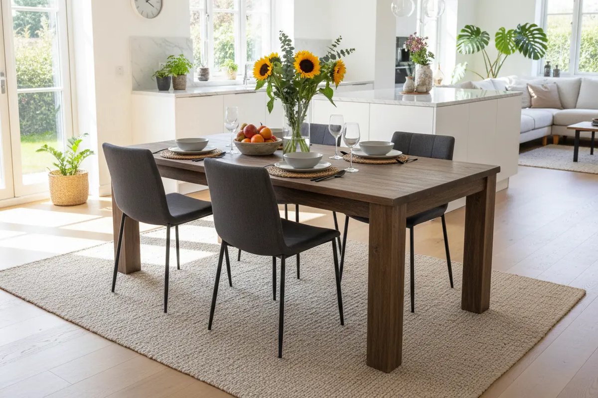 Teak Eettafel Genua Noir – Massief Teakhout – Rustieke Black Wash Finish