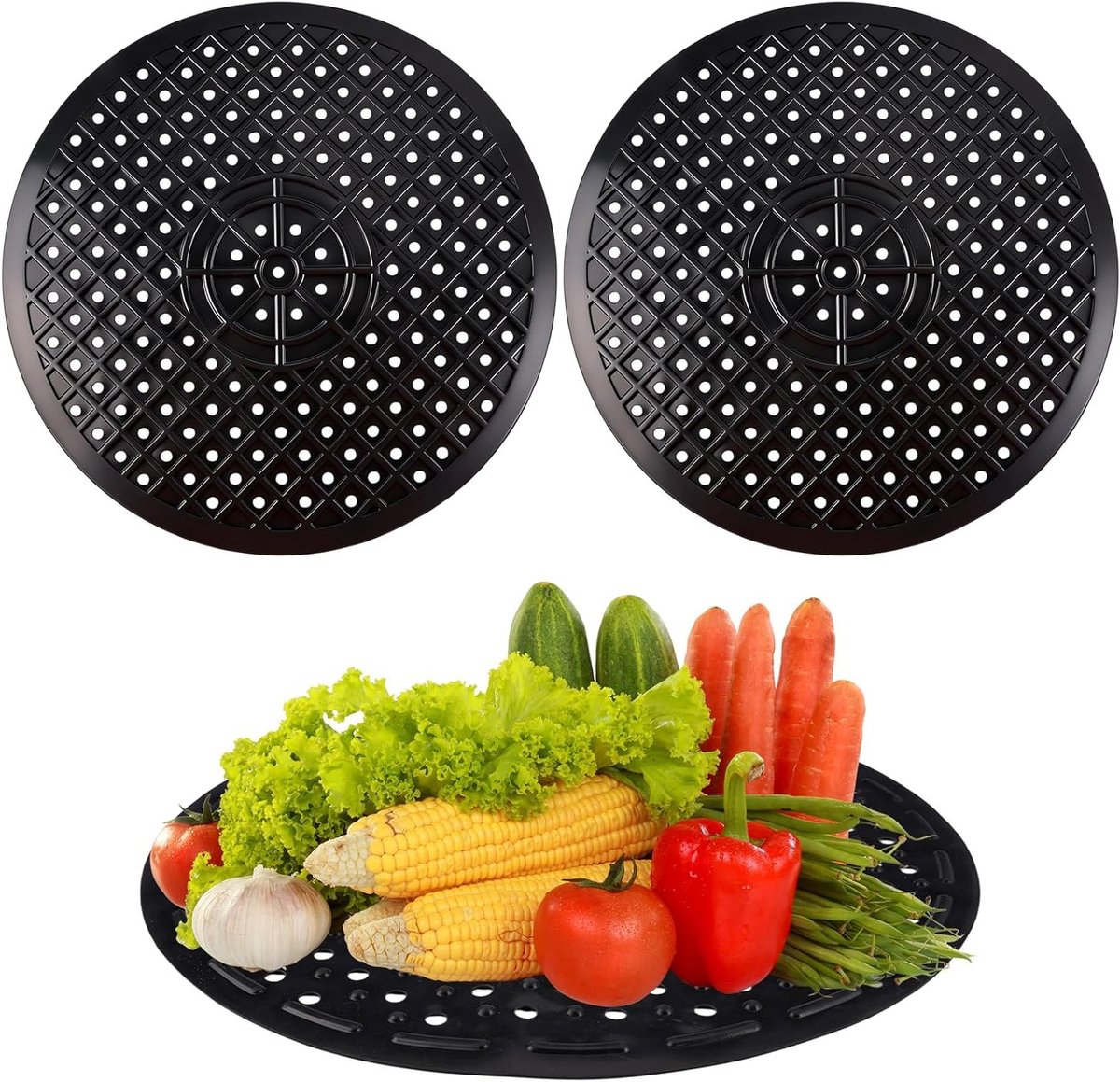 2x Ronde Spoelbakmatten Zwart Rubber - Bescherming en Afdruiprek voor Spoelbak