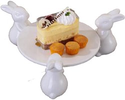 - Taartstandaard - Konijn - Keramisch - Dessert - Snack - Oorbel - Organisator - Bruiloft - Moederdag - Pasen - Drie Konijnen