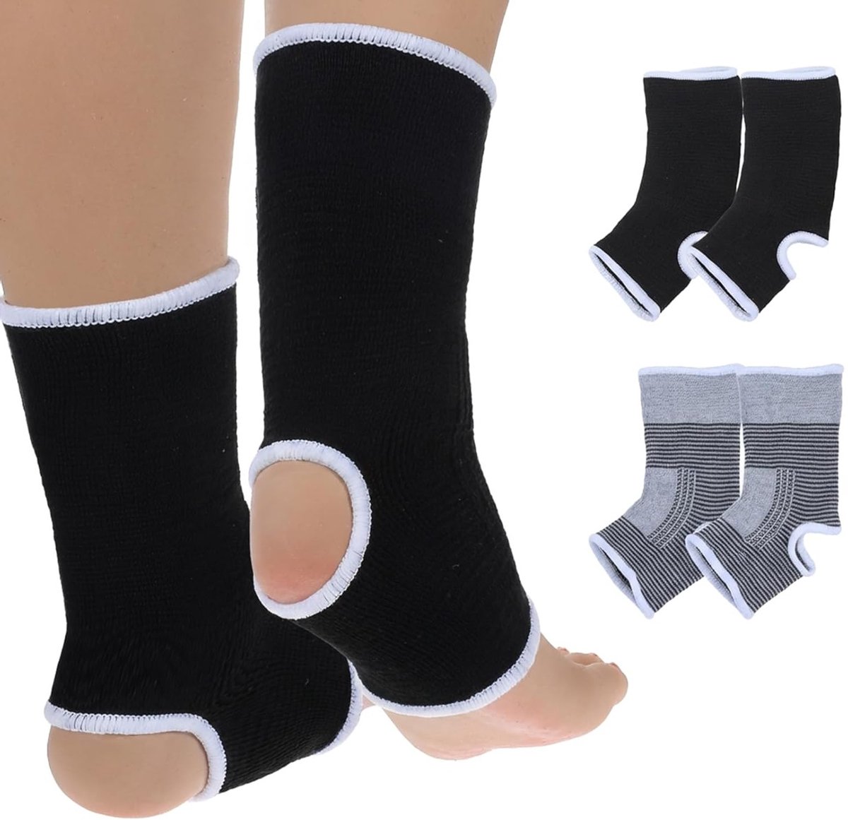 Ademende enkelbandages voor kinderen - Elastische bescherming bij verstuikte enkels, sportieve hielsokken voor jongens en meisjes van 6-14 jaar (grijs en zwart)