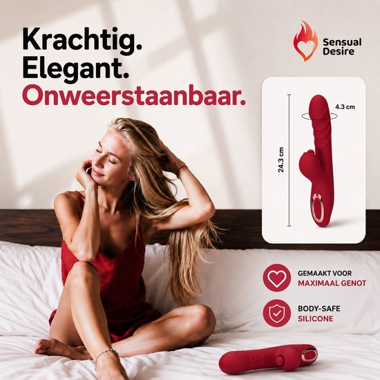 Sensual Desire® Red Lady – 3-in-1 Vibrator – Vibrators voor Vrouwen – 22 standen met Krachtige Stimulatie – Sex Toys voor Vrouwen – G Spot & Clitoris Stimulator – Stil & Waterdicht
