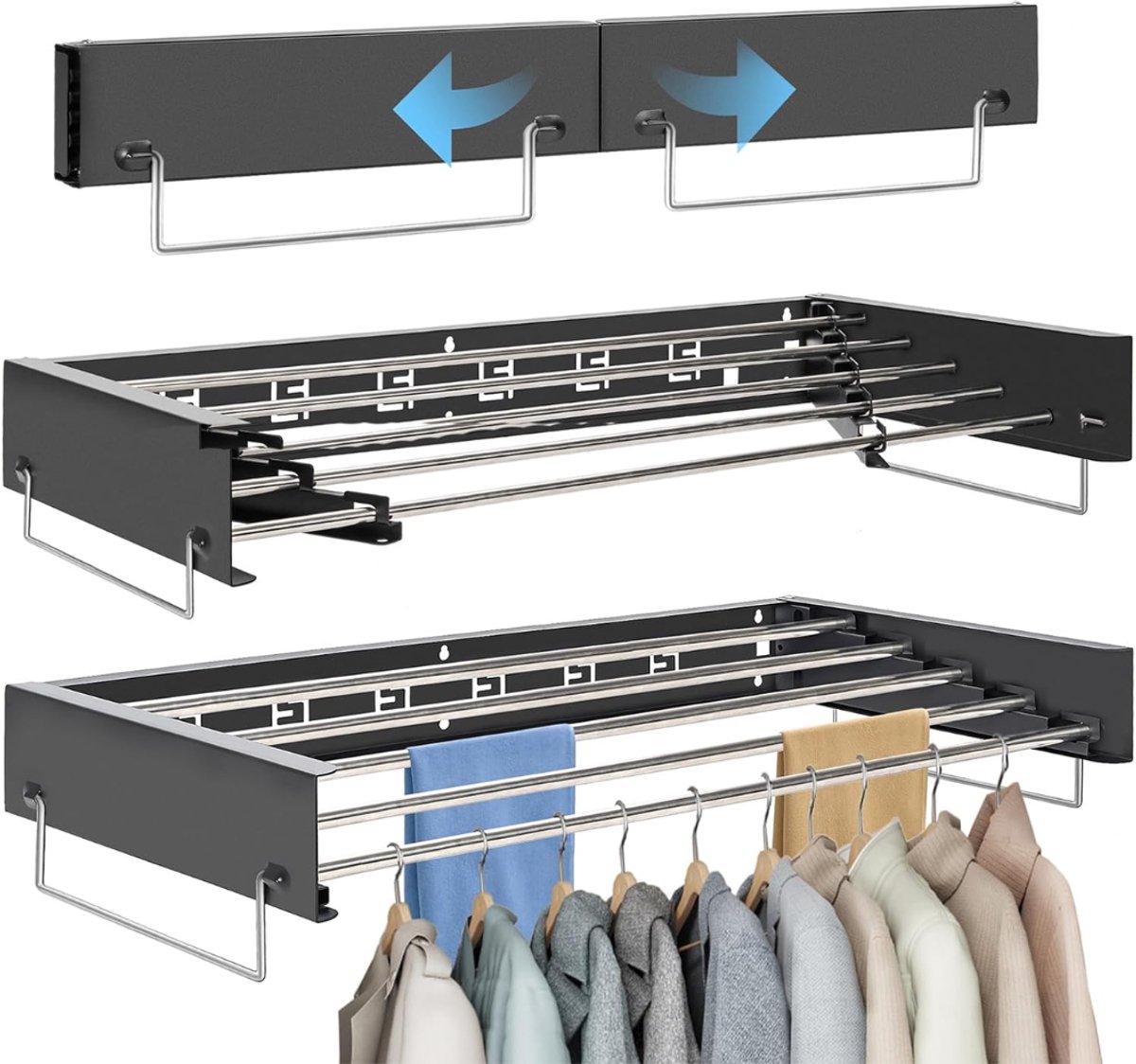 HEZIVO® Droogrek Muur - Wasrek Muurbevestiging - Wanddroogrek - Inklapbaar Handdoekrek - 5 Rijen - 80 cm - Zwart