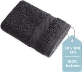 HUSH Living Handdoek - per stuk - 50×100 cm - 100% katoen - zware kwaliteit 500g/m2 - stijlvol boord en ophanglus - antraciet