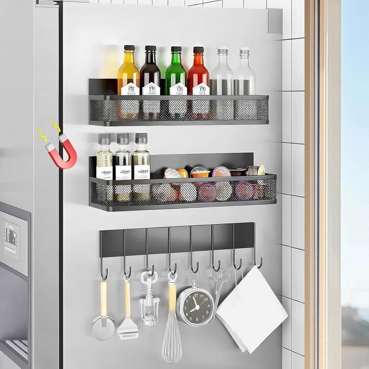 Magnetische Kruidenrek Set met Haken voor Koelkast en Keuken - Zonder Boren
