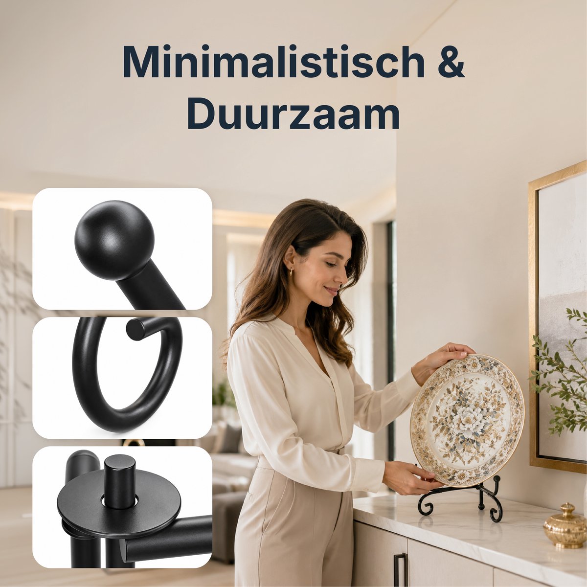 Luft Bordenstandaard - Groot - Borden en Boeken - Display - Standaard - Houder - Steun - Rek - Hanger - Sierborden - Kookboek - Zwart - Metaal — cadeau in Cadeau-ideeën - foto 5