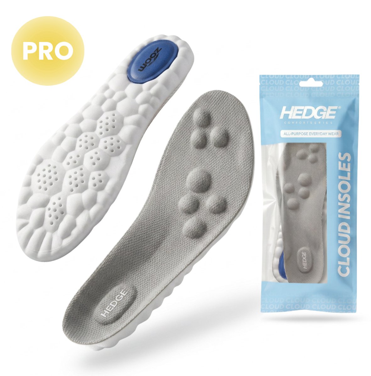 Hedge® Memory Foam Inlegzolen - Hielspoor Zooltjes - Massage Inlegzolen - Orthopedische Inlegzolen - Sportzolen - Padel Zolen - 4D Cloud Technologie - Zolen voor Hielspoor, Overpronatie en Platvoeten - Maat S (35-40)
