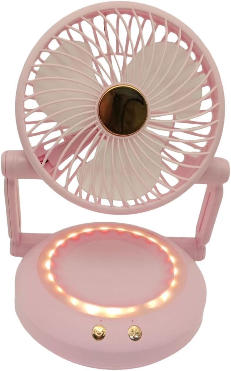 Draagbare Kleine Ventilator - Opvouwbare Bureaukoeler - Persoonlijke Verkoeling - Met LED Licht - 12 x 21 x 12 cm