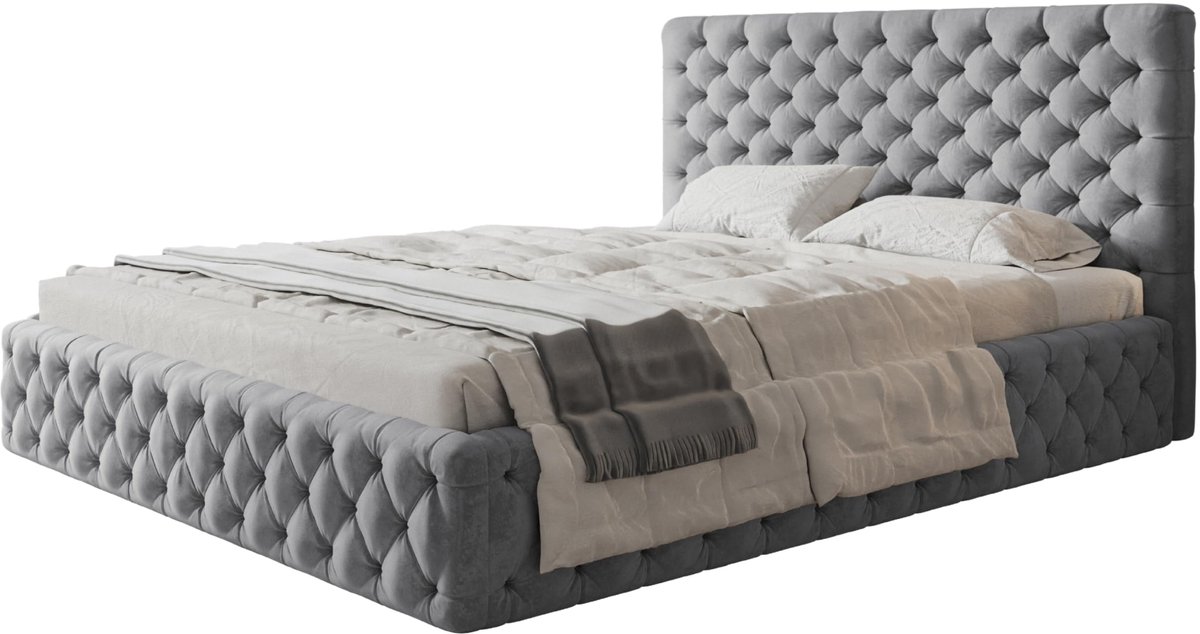 Bed 140x200 - gestoffeerd bed met bedlade en houten frame - elegante bedden - zachte jasmijnstof - collectie Miami, grijs
