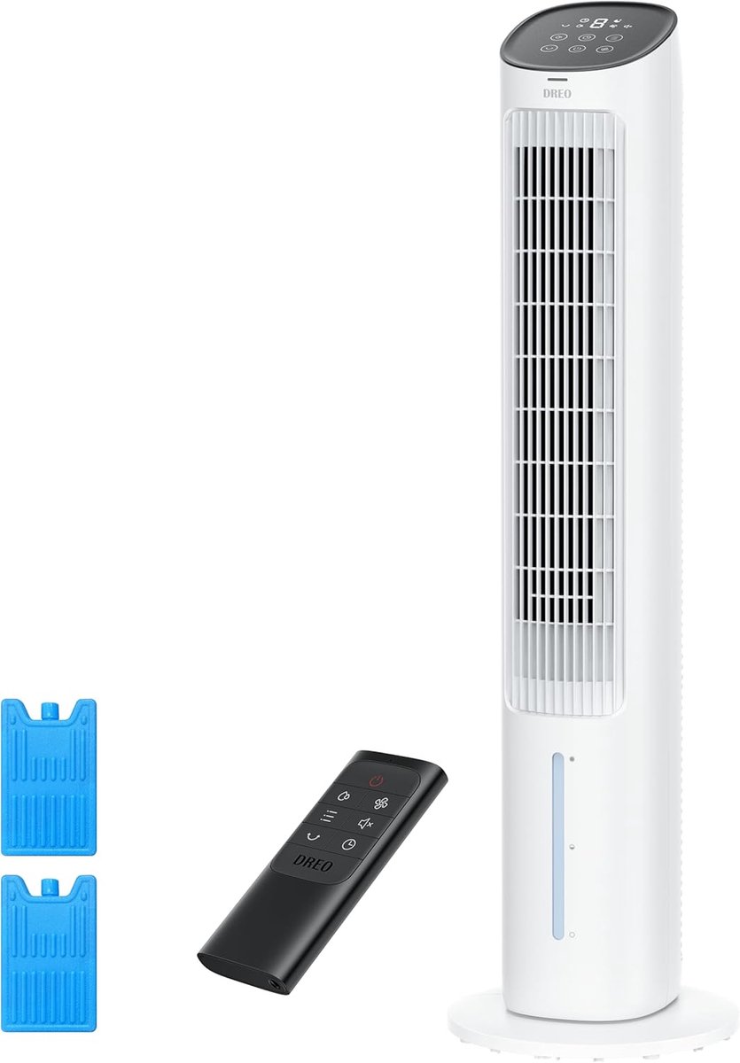 Torenventilator met koeling - Luchtkoeler stille ventilator - Verkoeling thuis - 80 graden zwenkfunctie - 102 cm hoog - Wit
