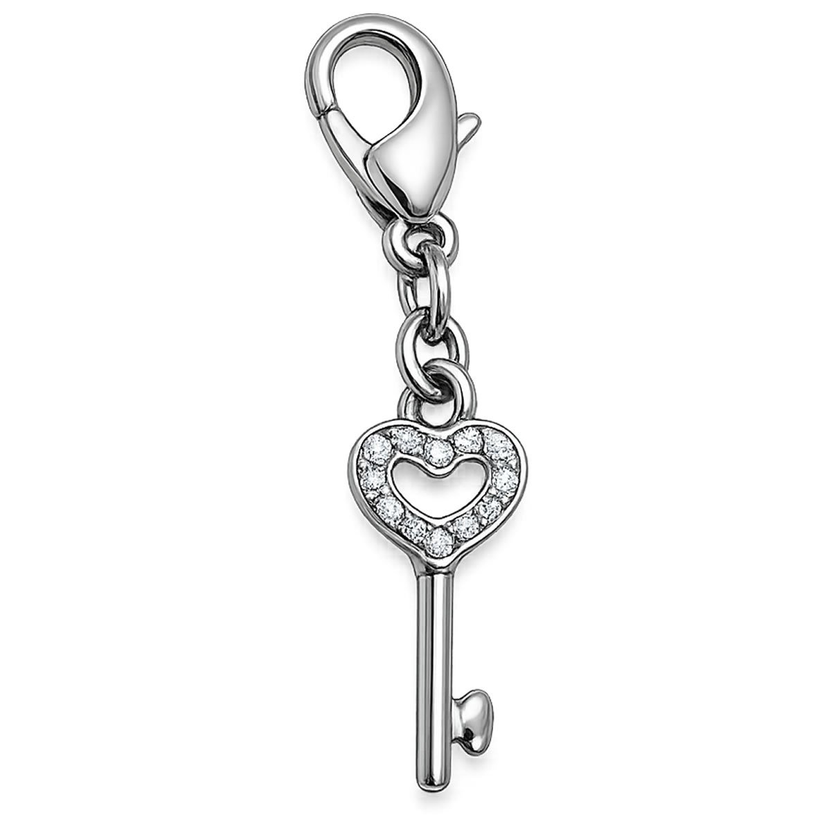 Bedel Sleutel met Hart en Zirkonia – Charm met Karabijnsluiting voor Armband – Liefde Symbool Cadeau voor Haar