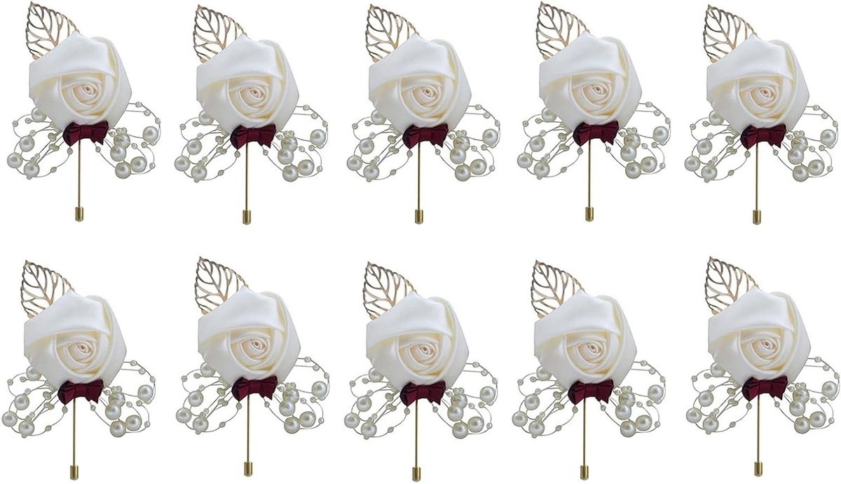 Set van 10 Bruiloft Bloemen, Corsages voor Bruidegom, Bruidsboeket, Bloemen voor Gasten en Bloemmeisjes