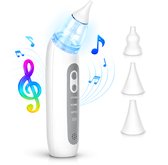 Gatson elektrische neusreiniger in het wit met blauwe lichtjes en muzieknoot-illustraties, inclusief drie witte opzetstukken.