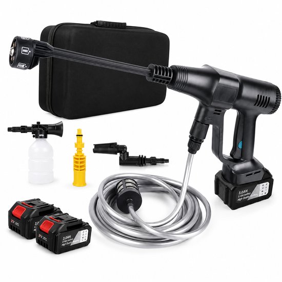 Draadloze hogedrukreiniger 200 bar 3500W 2 accu’s 5m slang 6-in-1 verstelbare sproeikop voor auto tuin terras