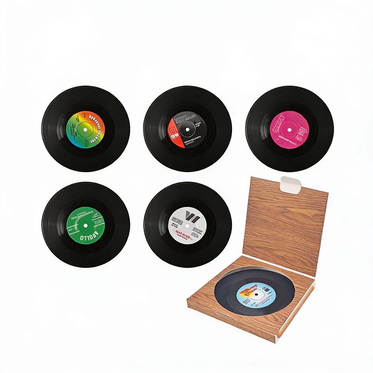 Vinyl Platen Onderzetters Voor Glazen Retro Design Voor Muziekliefhebbers – LP Onderzetters 6 Stuks Met Anti-Slip Voor Optimale Bescherming – Koffieonderzetters en Glazen Onderzetters Stijlvol en Hittebestendig