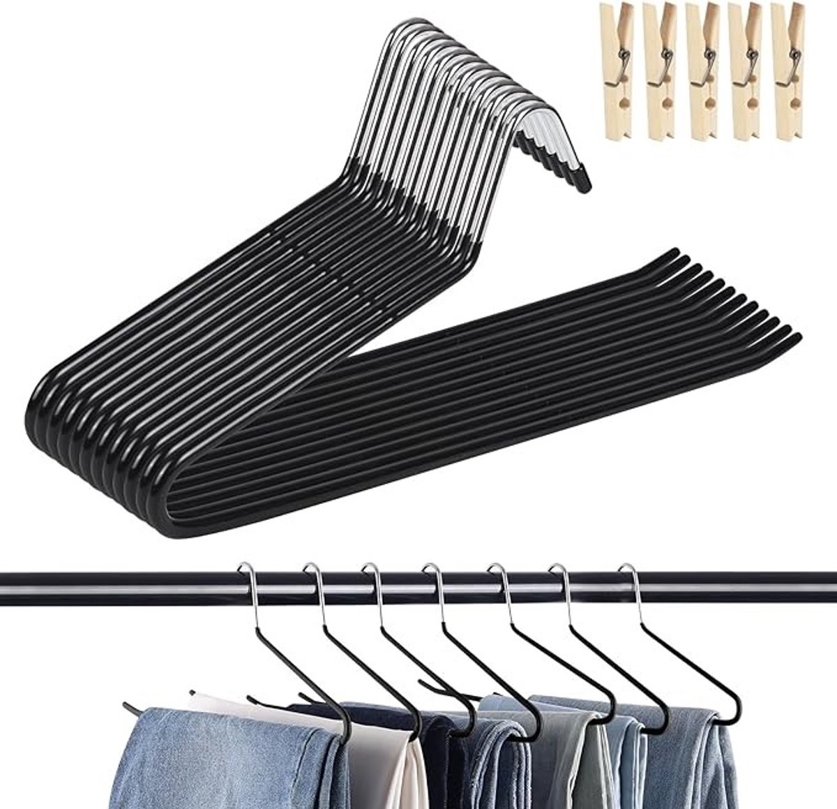 12 stuks metalen broekhangers met antislip clips - ruimtebesparend