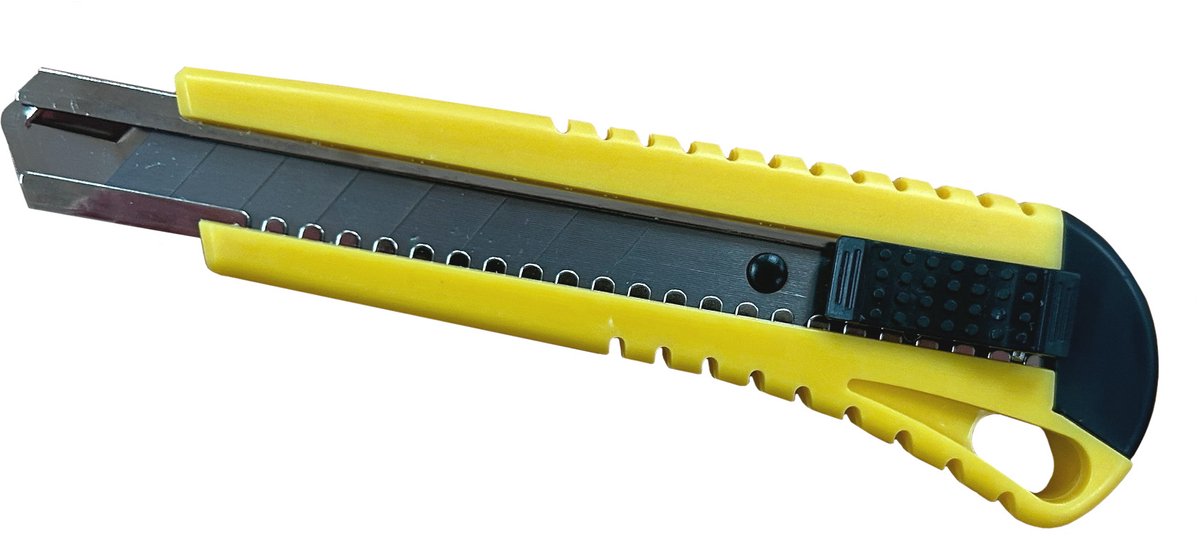 Kortpack - Afbreekmes - 18mm x 16cm - Geel - Handige greep - Vergrendelbaar - (099.0951)