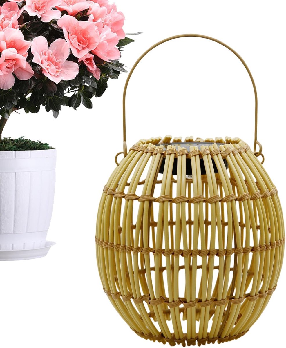 Buitenlantaarn Op Zonne-energie - Hanglamp Rotan - Tuin Terras Verlichting - Weerbestendig
