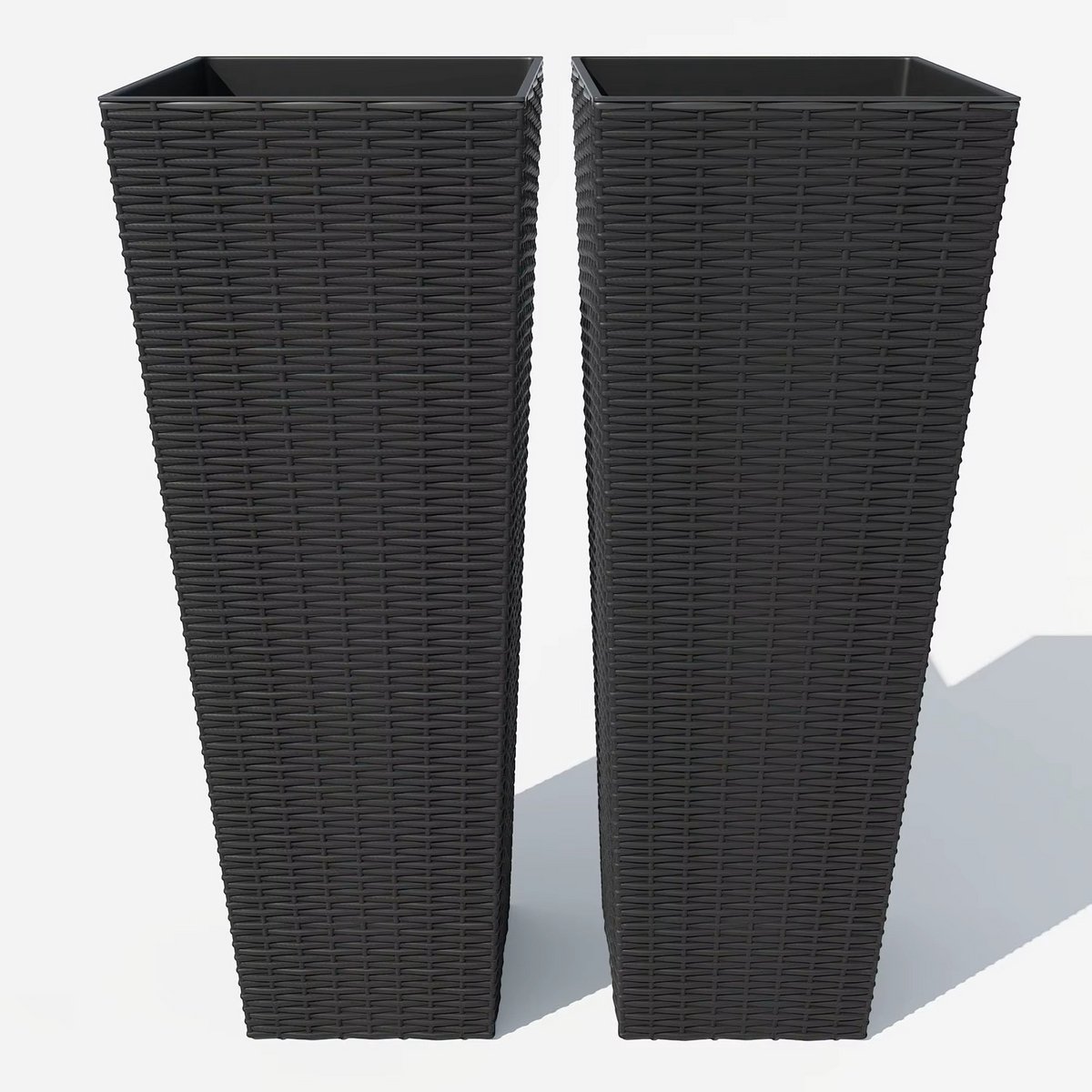 JOYNEXTBUY - Plantenbak - Buiten - 2-delige Set - Binnen- en Buitenplantenbakken - Weerbestendig - Drainagegaten - Verwijderbare Binnenpot - Rotanstructuur - Zwart