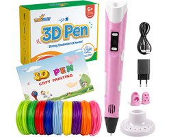 TinyPlay 3D Pen Starterspakket – 3D tekenen - 40m Vullingen PLA Filament 1.75 mm – 3d pennen tekenset - Voor kinderen - Sjablonen boek – Roze