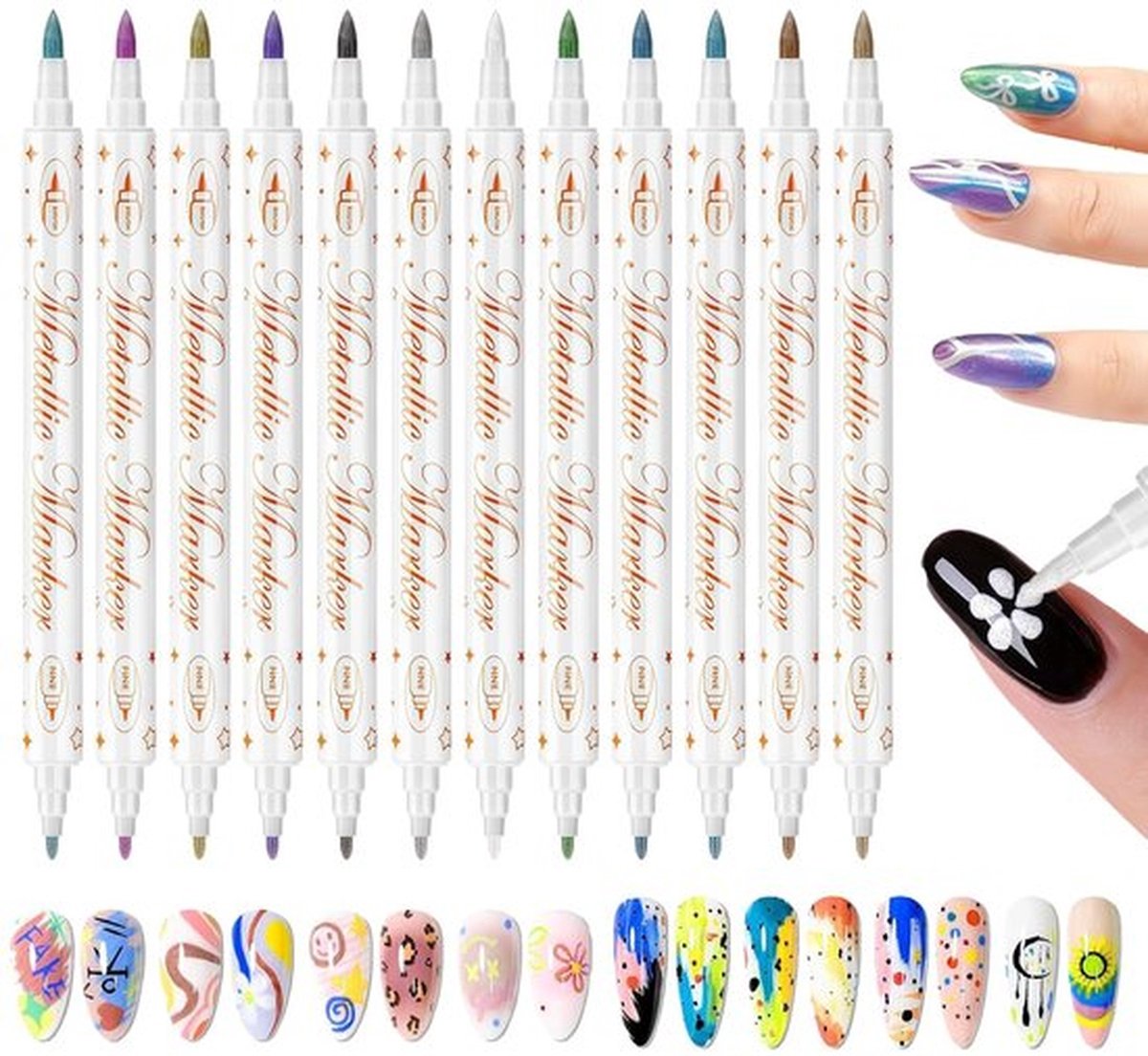 12 Kleuren Nagelkunst Stiften Set - Dubbelzijdige Nagellak Penselen voor Precisie Lijnen en Stippen - Waterbestendige en Snel-drogende Acryl Inkt - Complete DIY Manicure Toolkit voor Thuisgebruik
