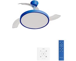 CREATE - Plafondventilator 40W stil met intrekbare bladen met licht - Ø108cm - Kobaltblauw - Controller voor wandmontage + afstandsbediening - WIND CLEAR STUDIO