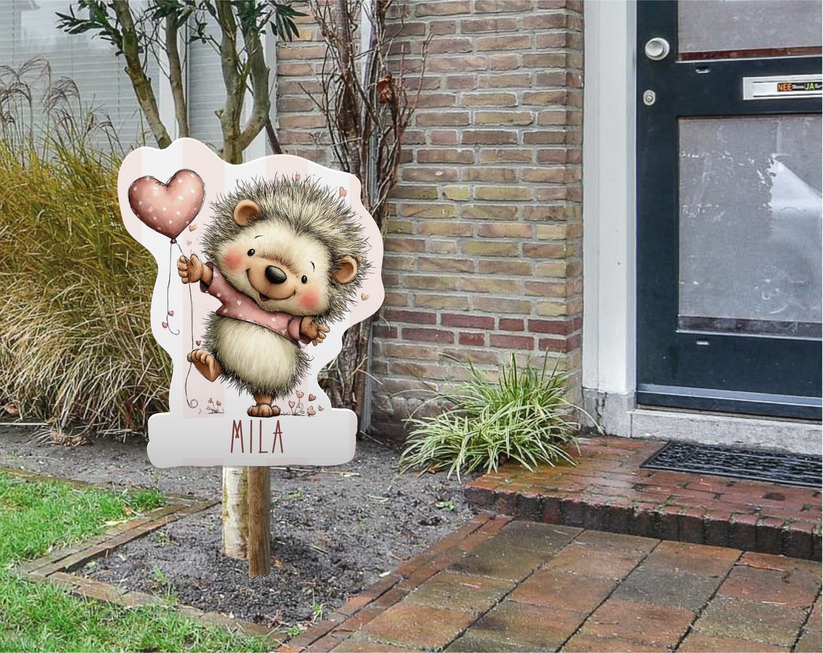 StudioJitske | geboortebord 50cm | raambord | raamsticker | egel hart met naam en geboortedatum