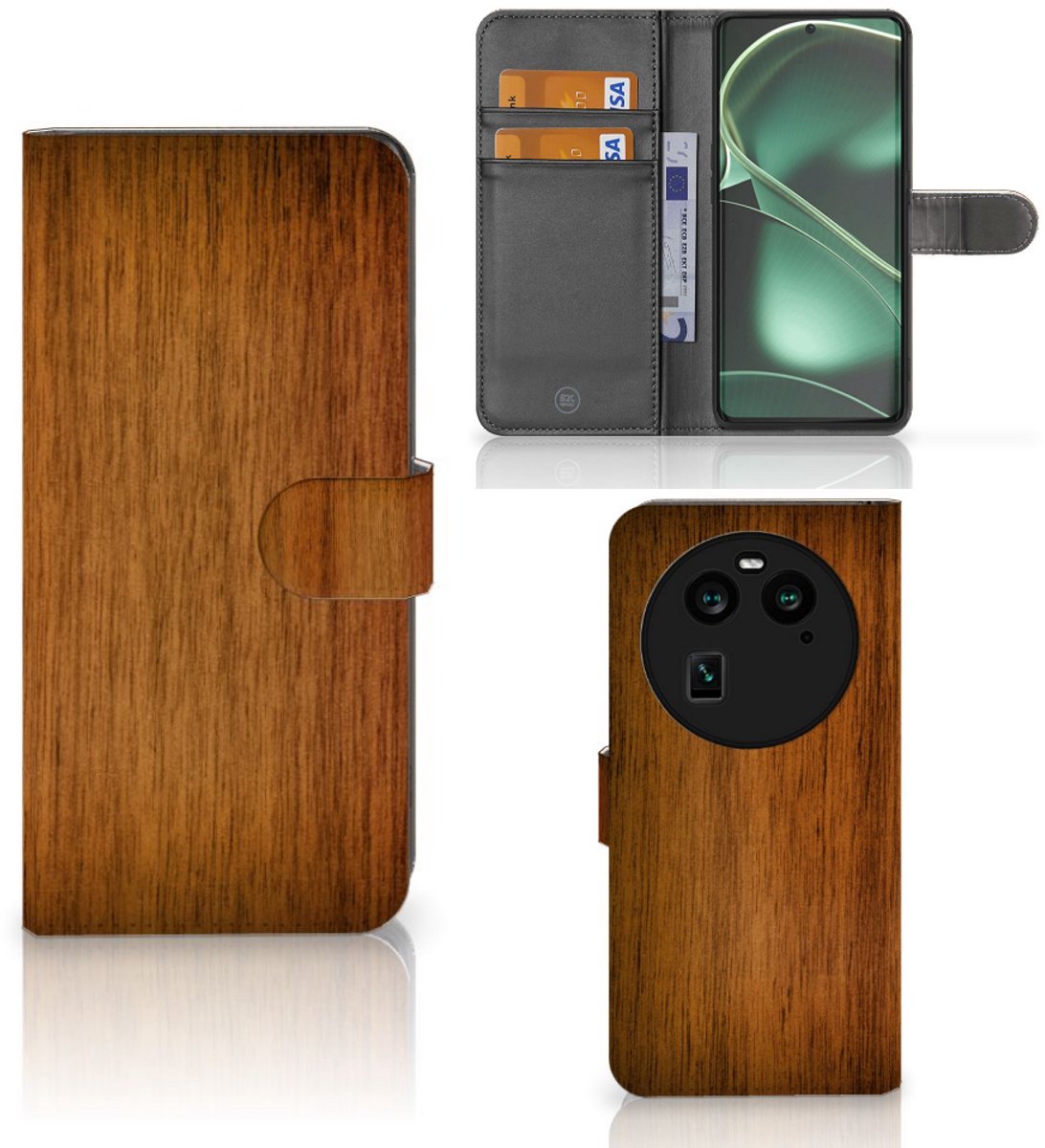 OPPO Find X6 Book Style Case Donker Hout