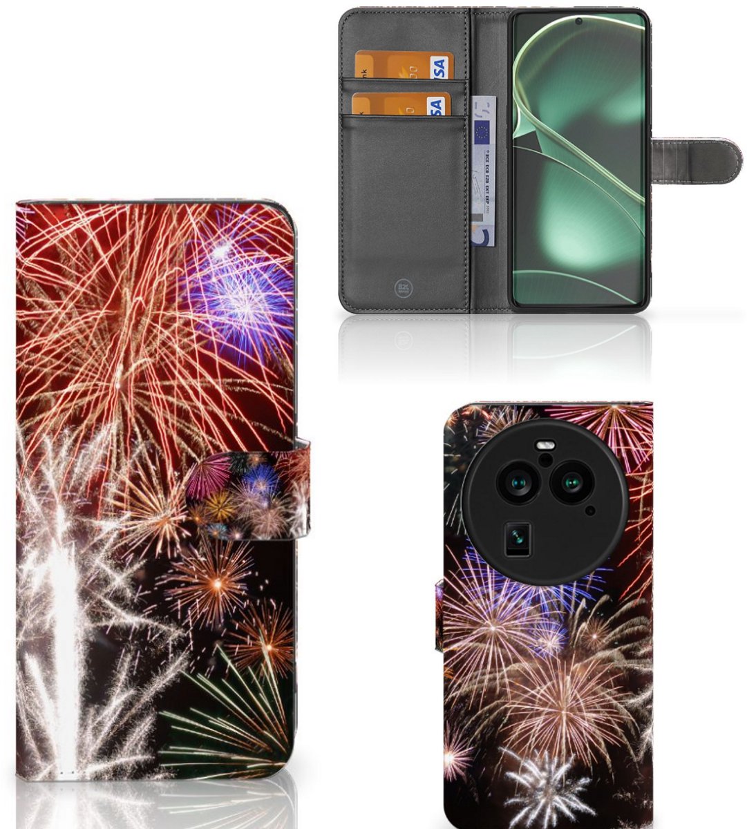 OPPO Find X6 Pro Wallet Case met Pasjes Vuurwerk