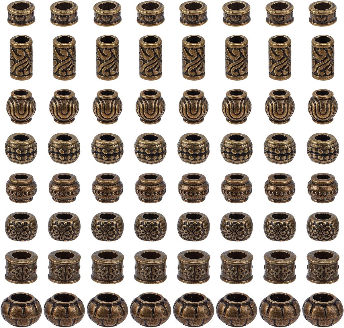 80 Stuks 8 Stijlen Legering Europese Kralen, Tibetaanse Antieke Bronzen Afstands Kralen voor DIY Sieraden Maken, Grote Gat Kralen met 5.5mm Opening