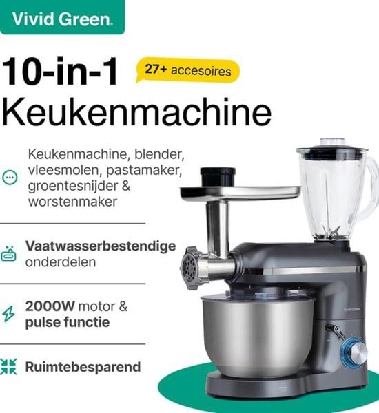 Keukenmachine multifunctioneel - Keukenrobot foodprocessor - Bakken en koken - 15 accessoires - 6.2L kom - Grijs — afbeelding 2