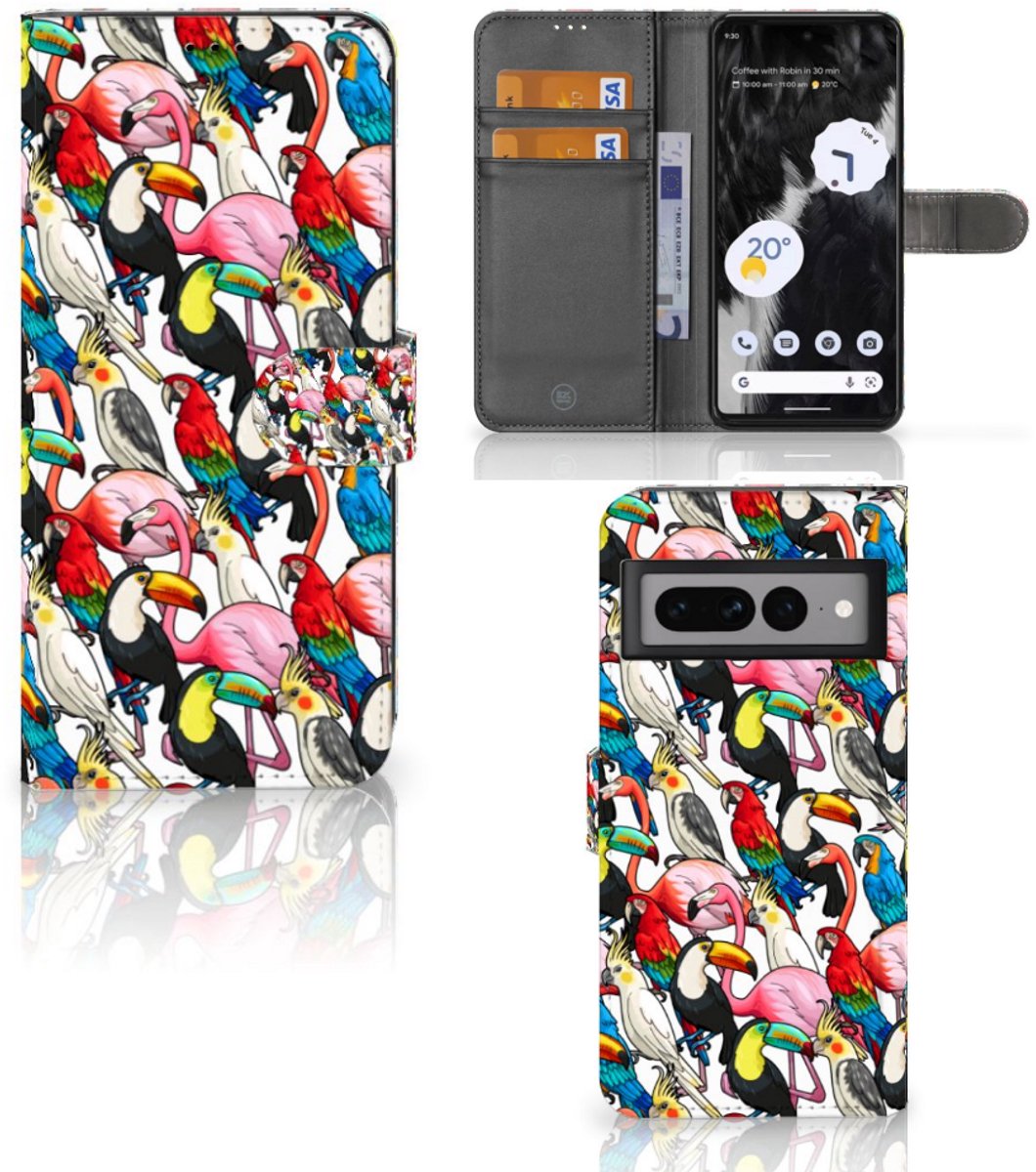 Book Case voor Google Pixel 7 Pro Telefoonhoesje met Pasjes Birds