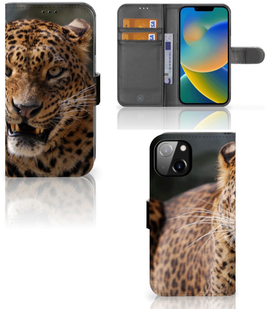 Apple iPhone 14 Telefoonhoesje met Pasjes Luipaard
