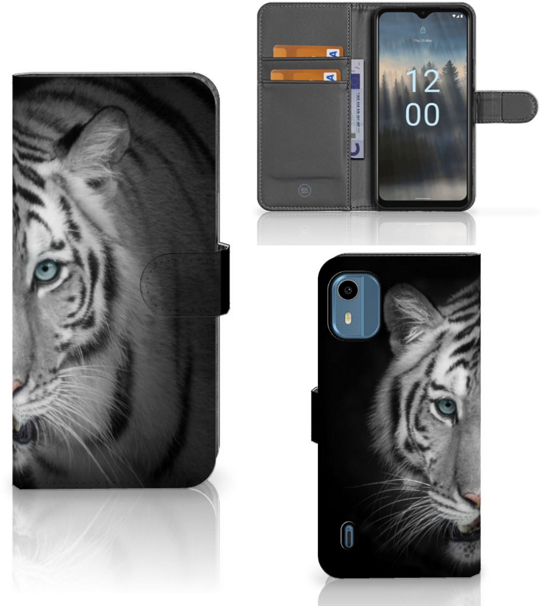 Nokia C12 Telefoonhoesje met Pasjes Tijger