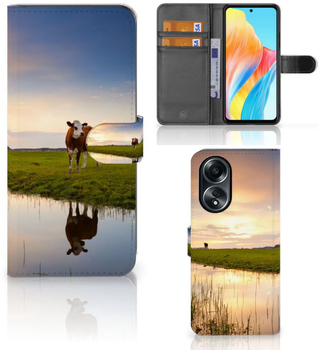 OPPO A58 4G Telefoonhoesje met Pasjes Koe