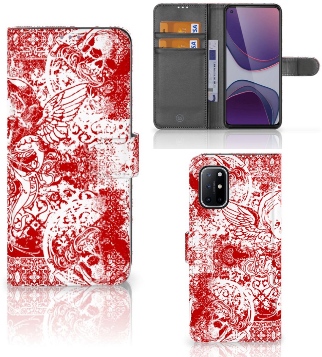 Telefoonhoesje met Naam OnePlus 8T Angel Skull Rood