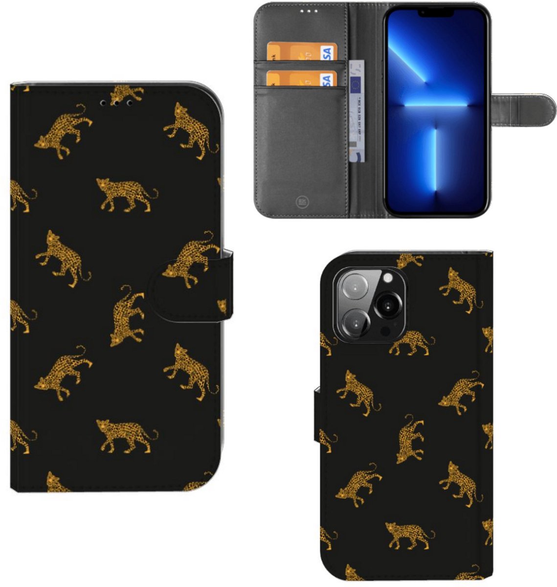 Telefoonhoesje met Pasjes voor iPhone 13 Pro Max Leopards