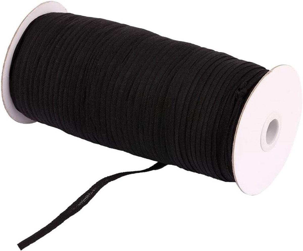 Katoenen Platte Band van 220m, 7mm Breed voor DIY Kleding en Naaien - Zwart Naaigaren en Accessoires