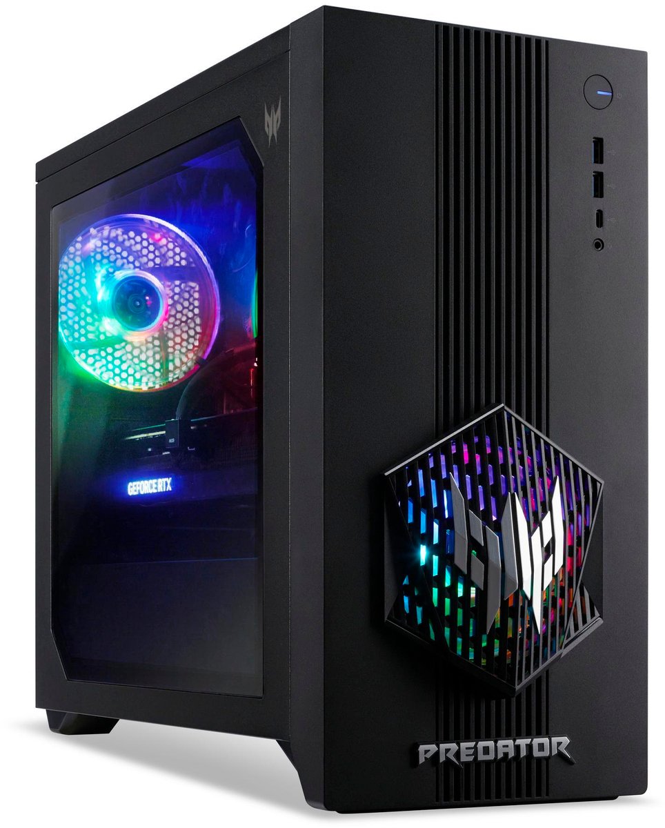 Acer Predator PO3-665 Intel® Core™ i7 i7-14700F 16 GB DDR4-SDRAM 512 GB SSD NVIDIA GeForce RTX 5060 Ti Windows 11 Home Desktop PC Zwart