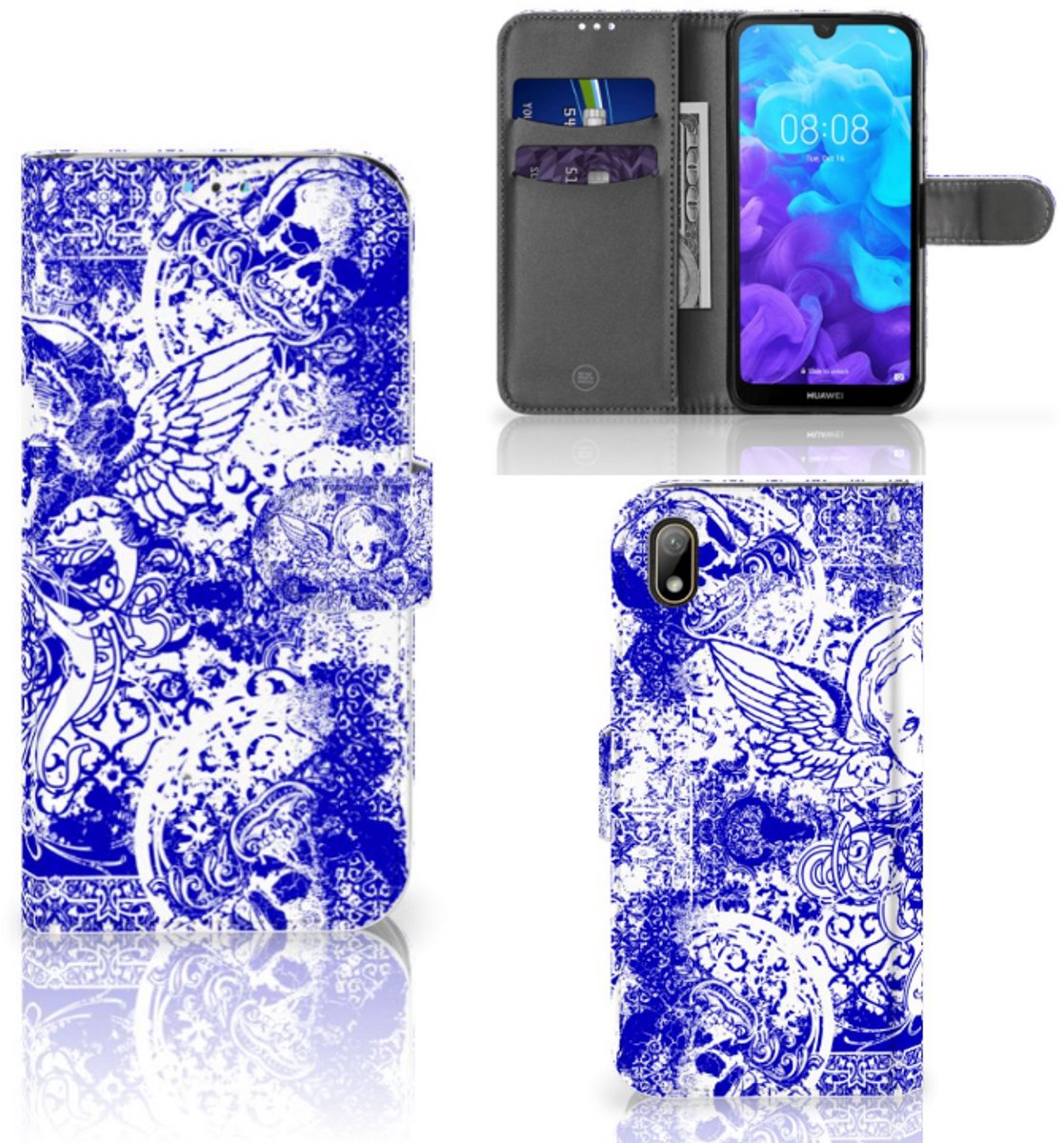 Telefoonhoesje met Naam Huawei Y5 (2019) Angel Skull Blauw
