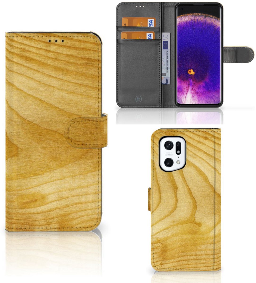 OPPO Find X5 Pro Book Style Case Licht Hout