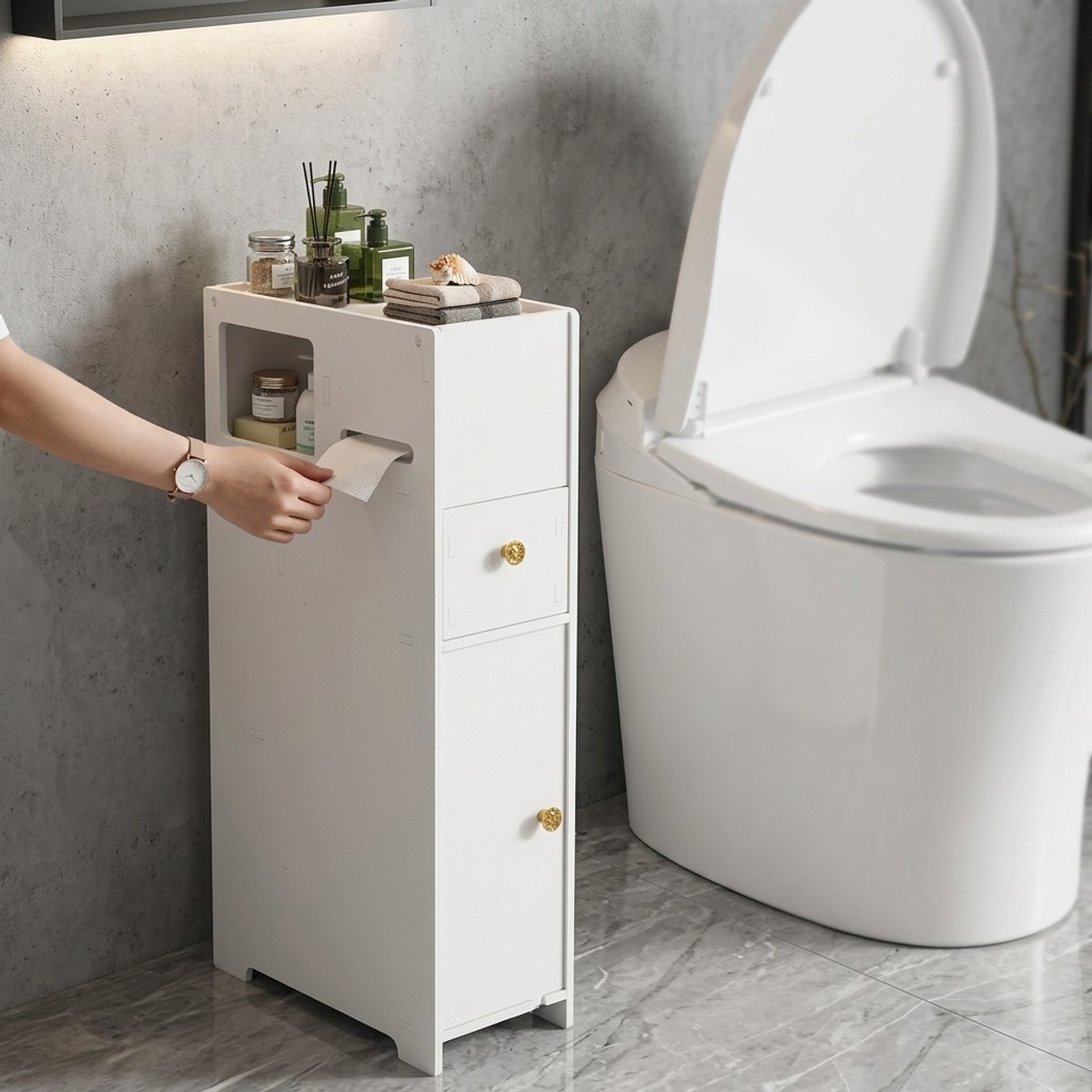 CHIWIN Badkamerkast 4 Laags – Smalle Opbergkast met Toiletrolhouder – Ruimtebesparend PVC Opbergmeubel voor Badkamer, WC, Gang en Slaapkamer – 40 x 20 x 78 cm – Wit