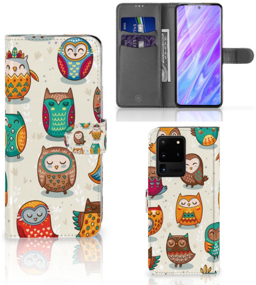 Samsung Galaxy S20 Ultra Telefoonhoesje met Pasjes Vrolijke Uilen