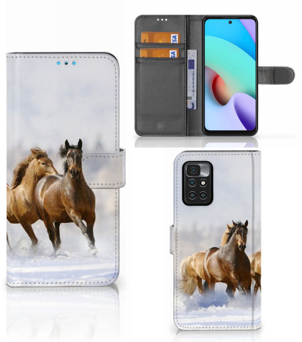 Xiaomi Redmi 10 Telefoonhoesje met Pasjes Paarden